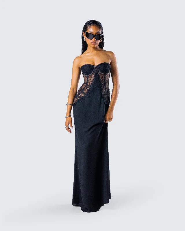 Debra Black Lace Panel Maxi Dress