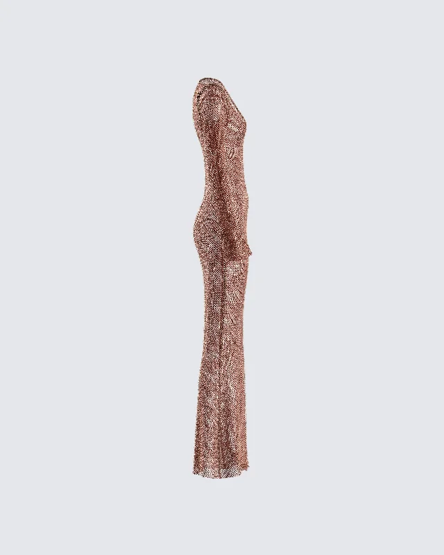 Ewa Brown Rhinestone Maxi Dress