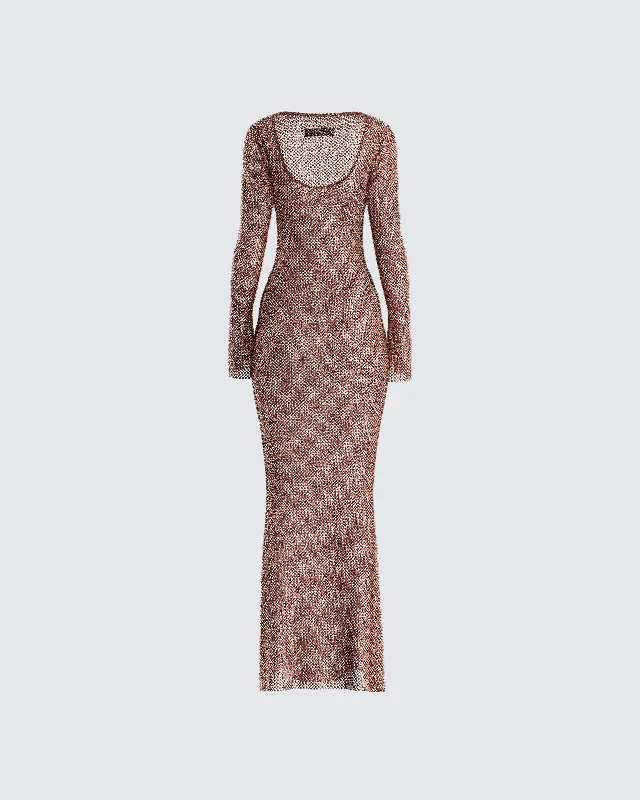 Ewa Brown Rhinestone Maxi Dress