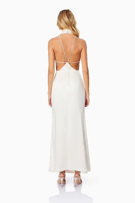 Faith Deep Neckline Maxi Dress In White