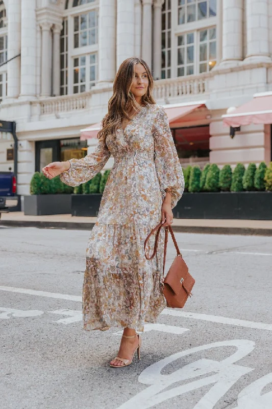 Fall Midi Dress: Sweetheart Floral Long Sleeve