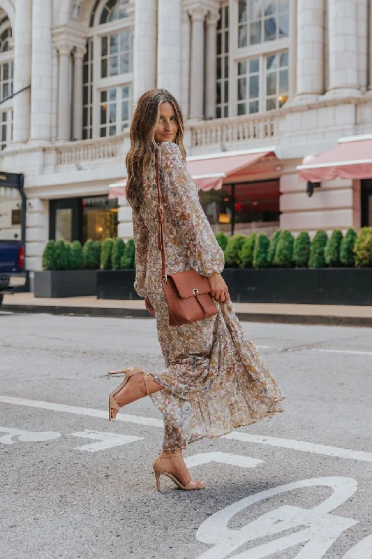 Fall Midi Dress: Sweetheart Floral Long Sleeve