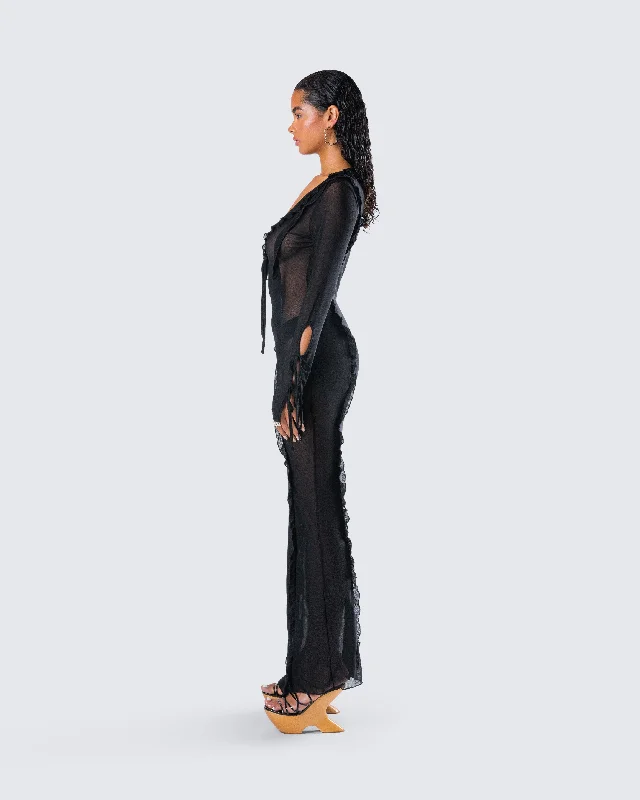 Florence Black Mesh Maxi Dress