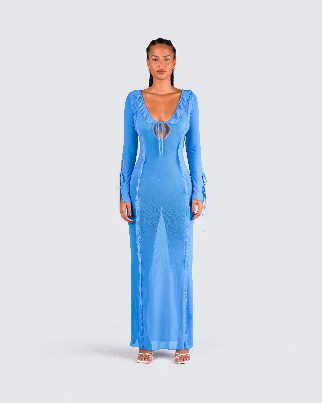 Florence Blue Mesh Maxi Dress