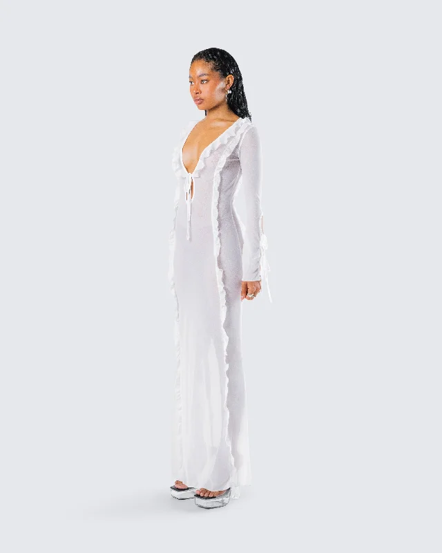 Florence White Mesh Maxi Dress