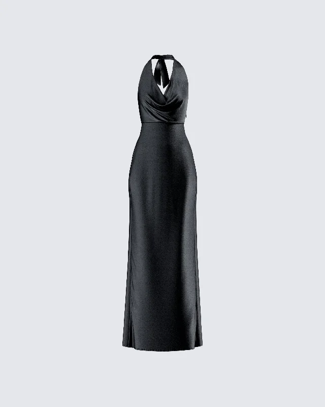 Holly Black Satin Cowl Maxi Dress