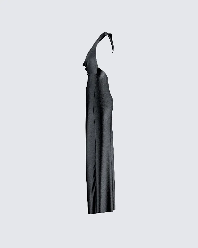 Holly Black Satin Cowl Maxi Dress