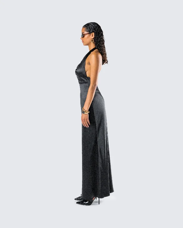 Holly Black Satin Cowl Maxi Dress