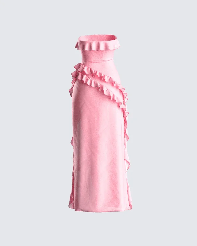 Ina Pink Chiffon Ruffle Maxi Dress