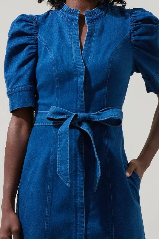 Jamie Denim Puff Sleeve Belted Mini Dress