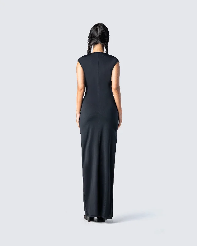 Jett Black Knit Cut Out Maxi Dress