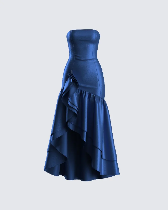 Jo Navy Ruffle Maxi Dress