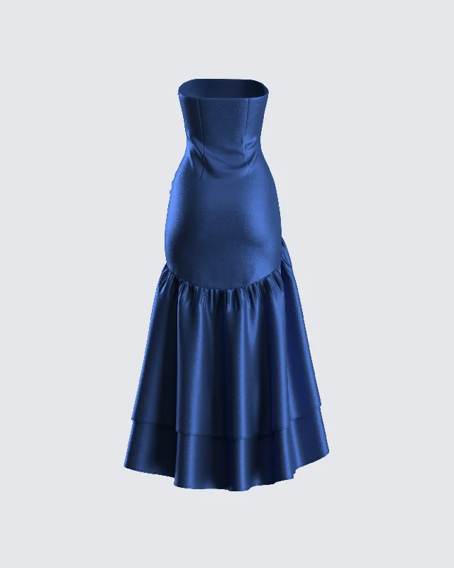 Jo Navy Ruffle Maxi Dress