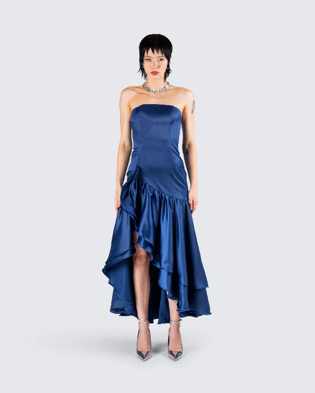 Jo Navy Ruffle Maxi Dress