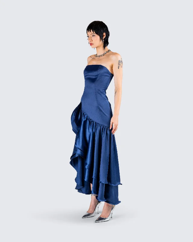 Jo Navy Ruffle Maxi Dress