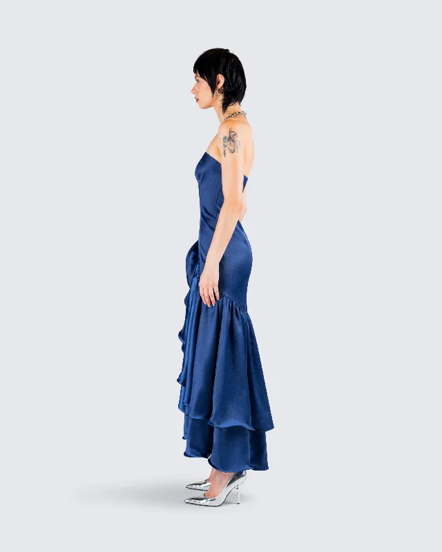 Jo Navy Ruffle Maxi Dress