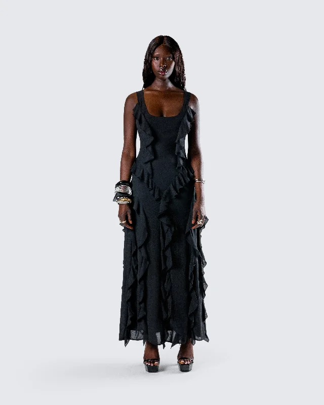 Katelyn Black Ruffle Maxi Dress