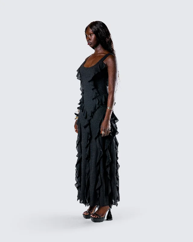 Katelyn Black Ruffle Maxi Dress