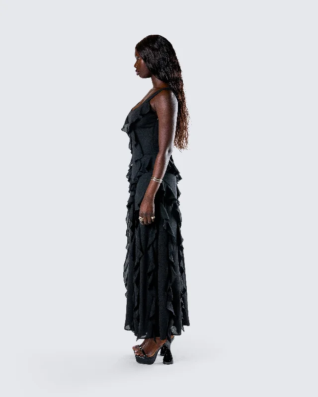 Katelyn Black Ruffle Maxi Dress