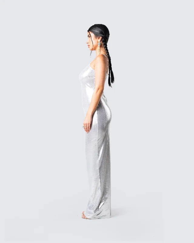 Katrina Metallic Fitted Maxi Dress