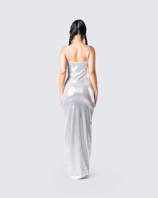 Katrina Metallic Fitted Maxi Dress