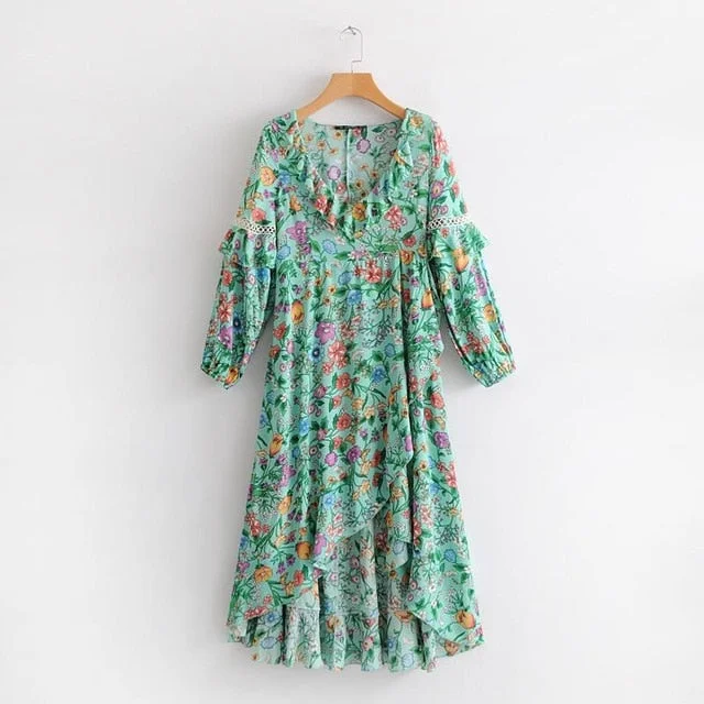 Khale Yose Autumn Maxi Dress Long Sleeve Backless Floral Print Boho Beach Women Dressess Cotton Ruffle Hippie Gypsy Sexy Gown