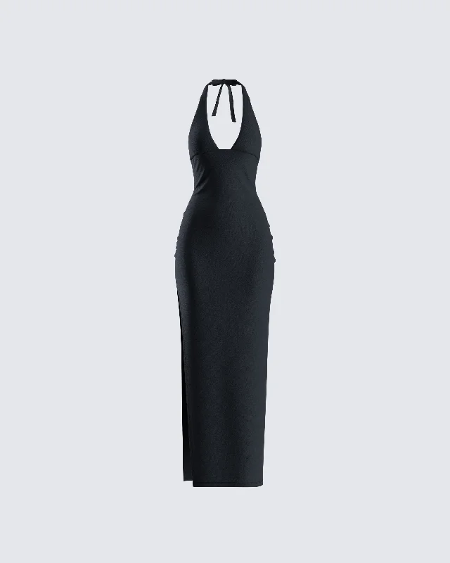 Kiari Black Halter Maxi Dress