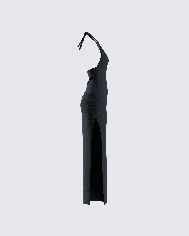 Kiari Black Halter Maxi Dress