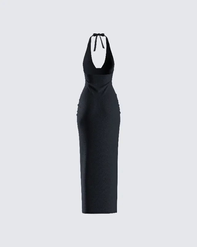 Kiari Black Halter Maxi Dress