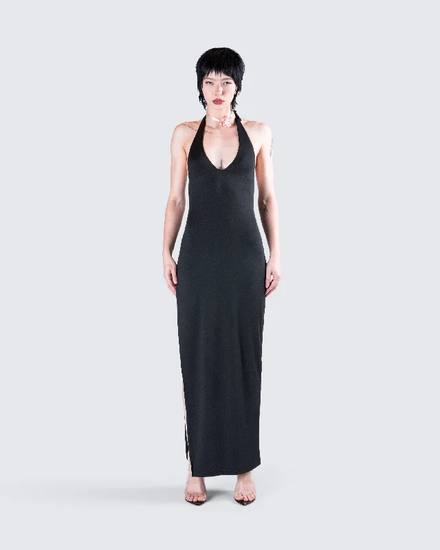 Kiari Black Halter Maxi Dress