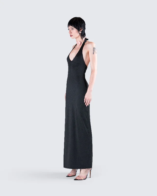 Kiari Black Halter Maxi Dress