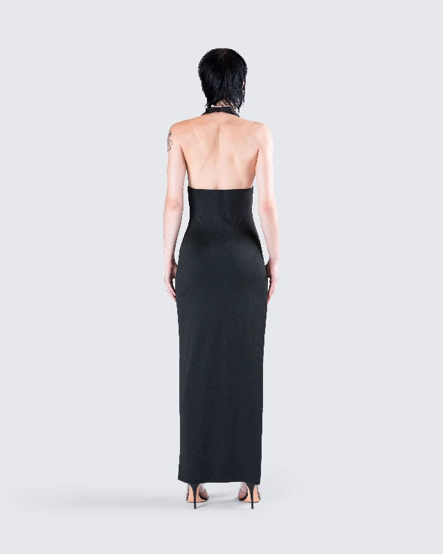 Kiari Black Halter Maxi Dress