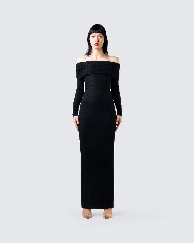 Kyan Black Off Shoulder Maxi Dress