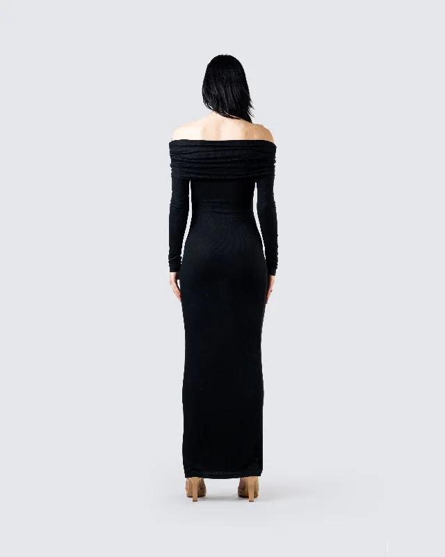 Kyan Black Off Shoulder Maxi Dress