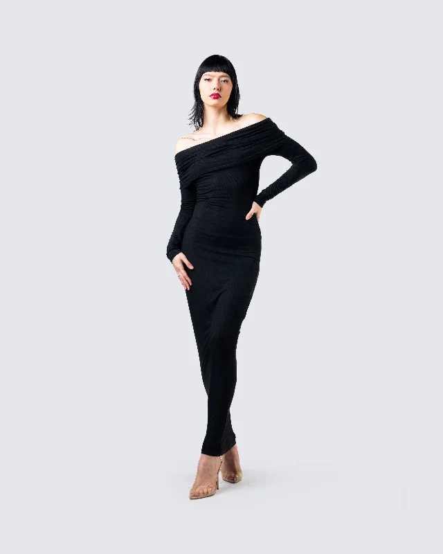 Kyan Black Off Shoulder Maxi Dress