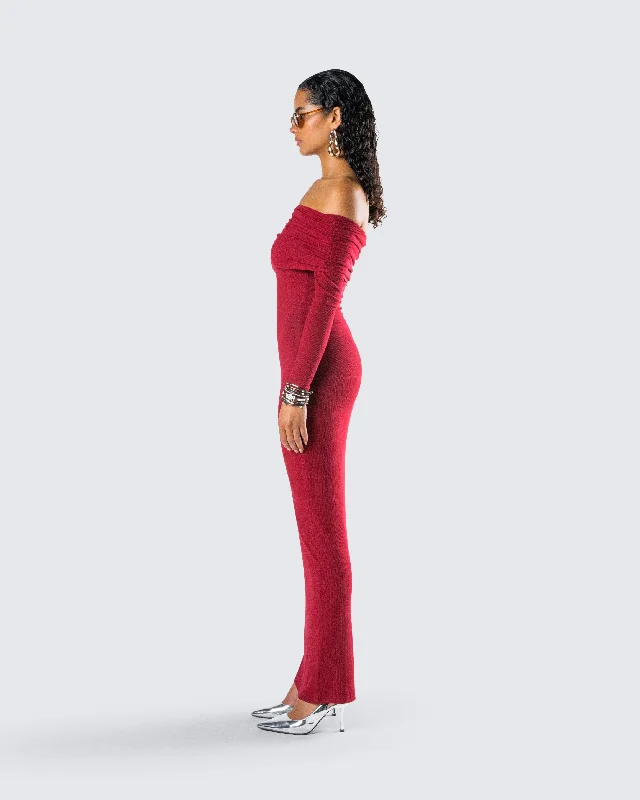 Kyan Burgundy Off Shoulder Maxi Dress