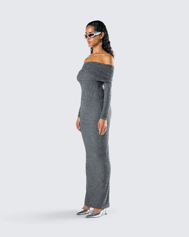 Kyan Charcoal Off Shoulder Maxi Dress