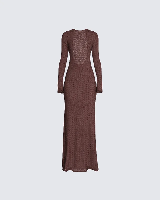 Landis Brown Knit Maxi Dress