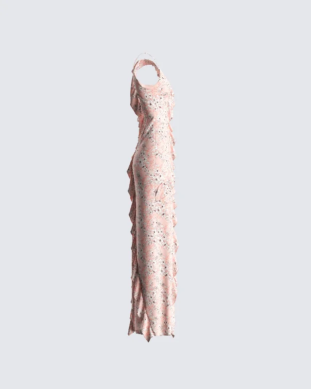 Leonie Peach Floral Maxi Dress