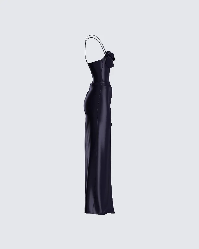 Lerata Black Satin Maxi Dress