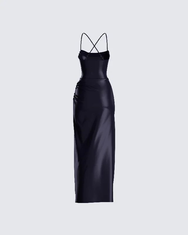 Lerata Black Satin Maxi Dress