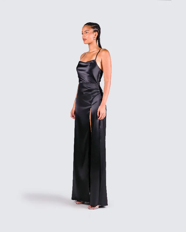 Lerata Black Satin Maxi Dress