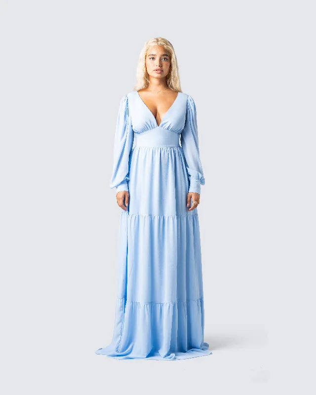 Louise Baby Blue Tiered Maxi Dress