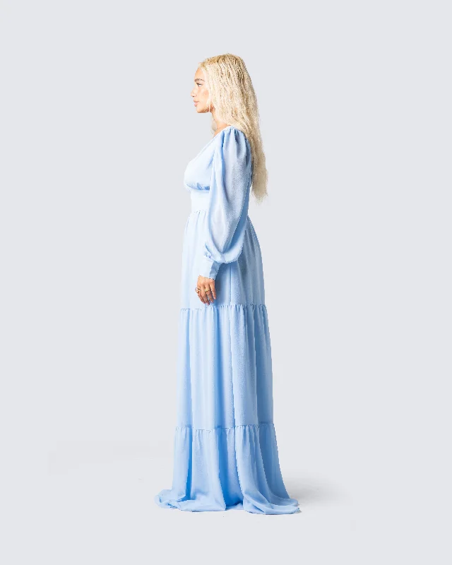 Louise Baby Blue Tiered Maxi Dress