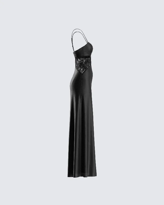 Mei Black Lace Insert Maxi Dress