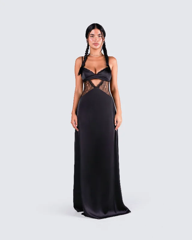 Mei Black Lace Insert Maxi Dress