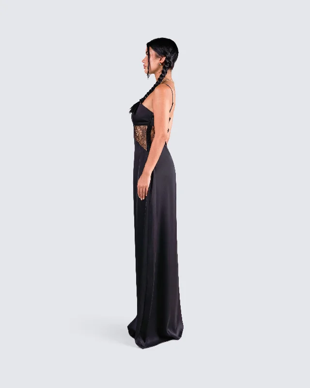 Mei Black Lace Insert Maxi Dress