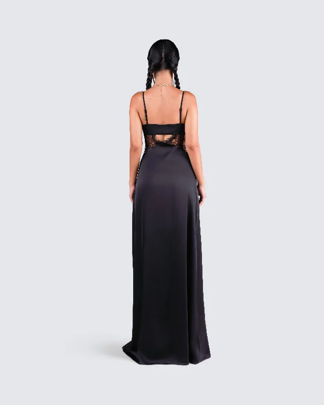 Mei Black Lace Insert Maxi Dress