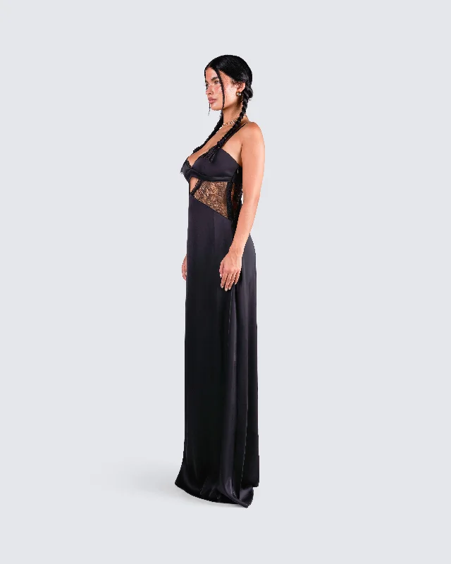 Mei Black Lace Insert Maxi Dress