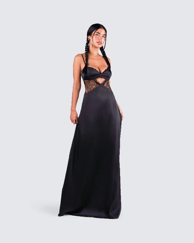 Mei Black Lace Insert Maxi Dress